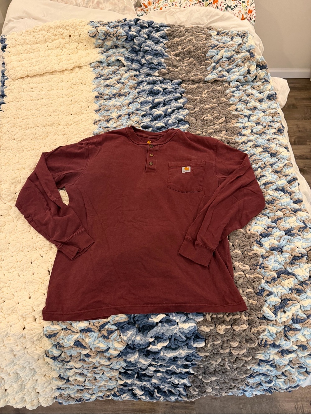 Carhartt Men's Long-Sleeve Henley Shirt in Burgundy